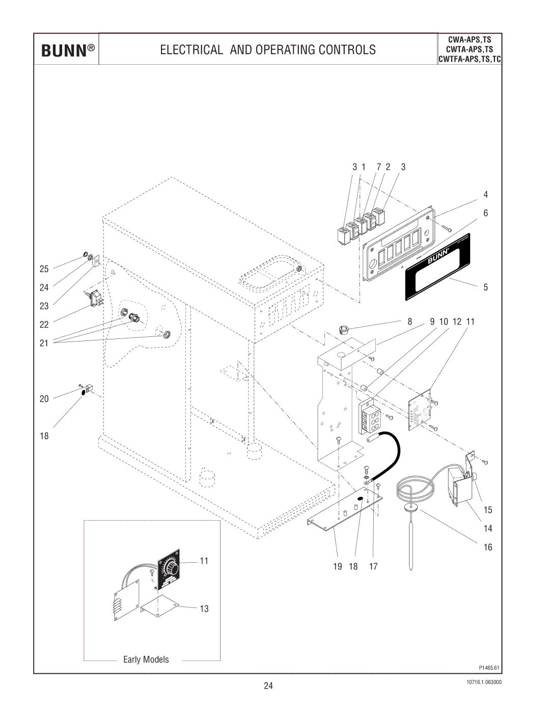 Bunn CWTA-APS,TS, CWA-APS,TS, CWTFA-APS,TS,TC specifications Electrical and Operating Controls 