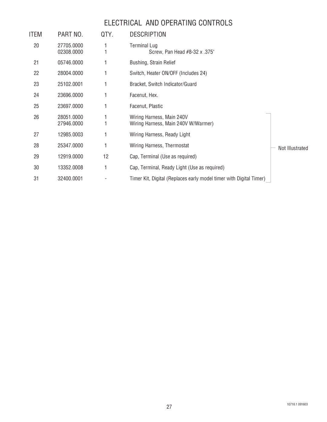 Bunn CWTA-APS,TS, CWA-APS,TS, CWTFA-APS,TS,TC specifications Not Illustrated 