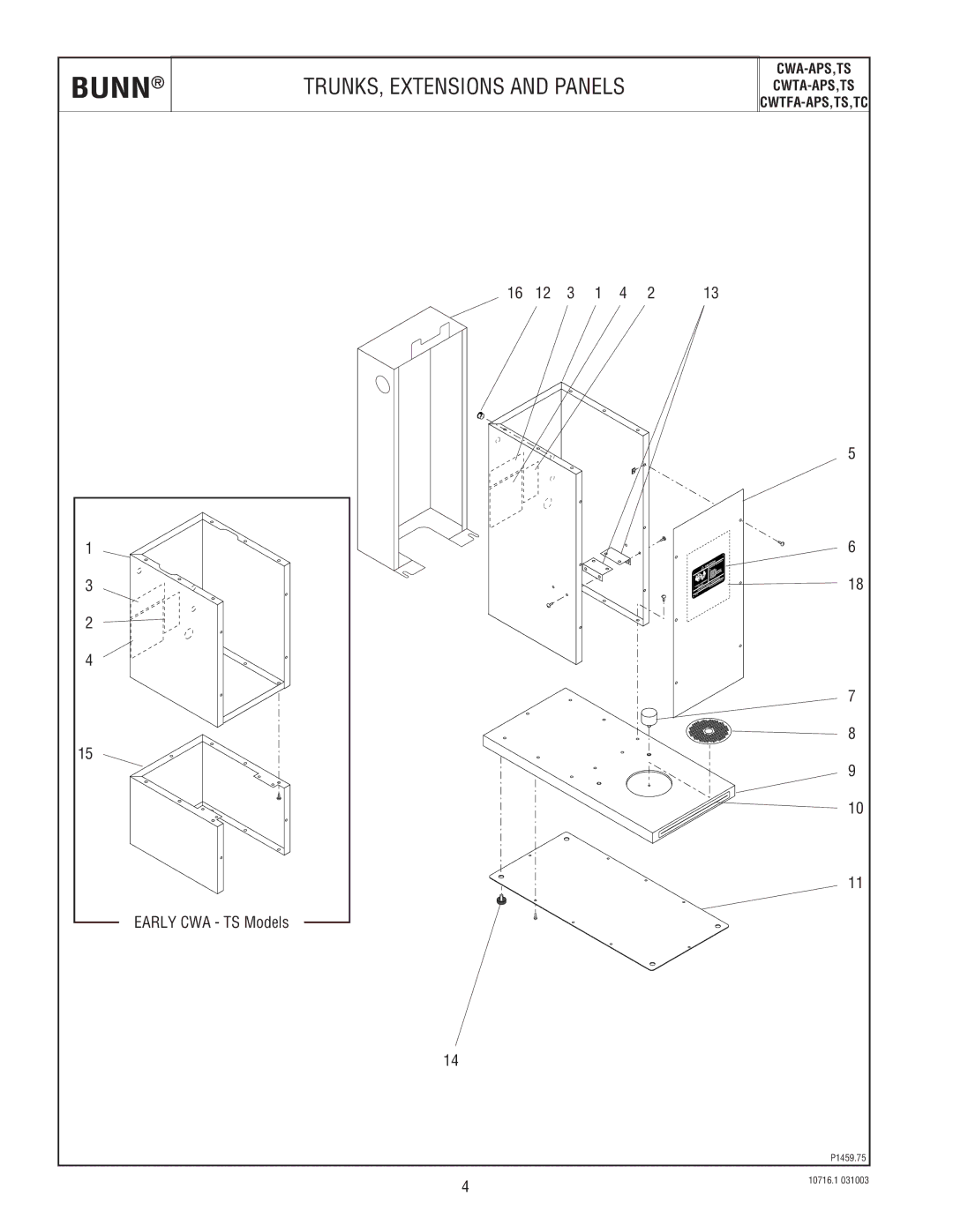 Bunn CWA-APS,TS, CWTA-APS,TS, CWTFA-APS,TS,TC specifications Bunn 