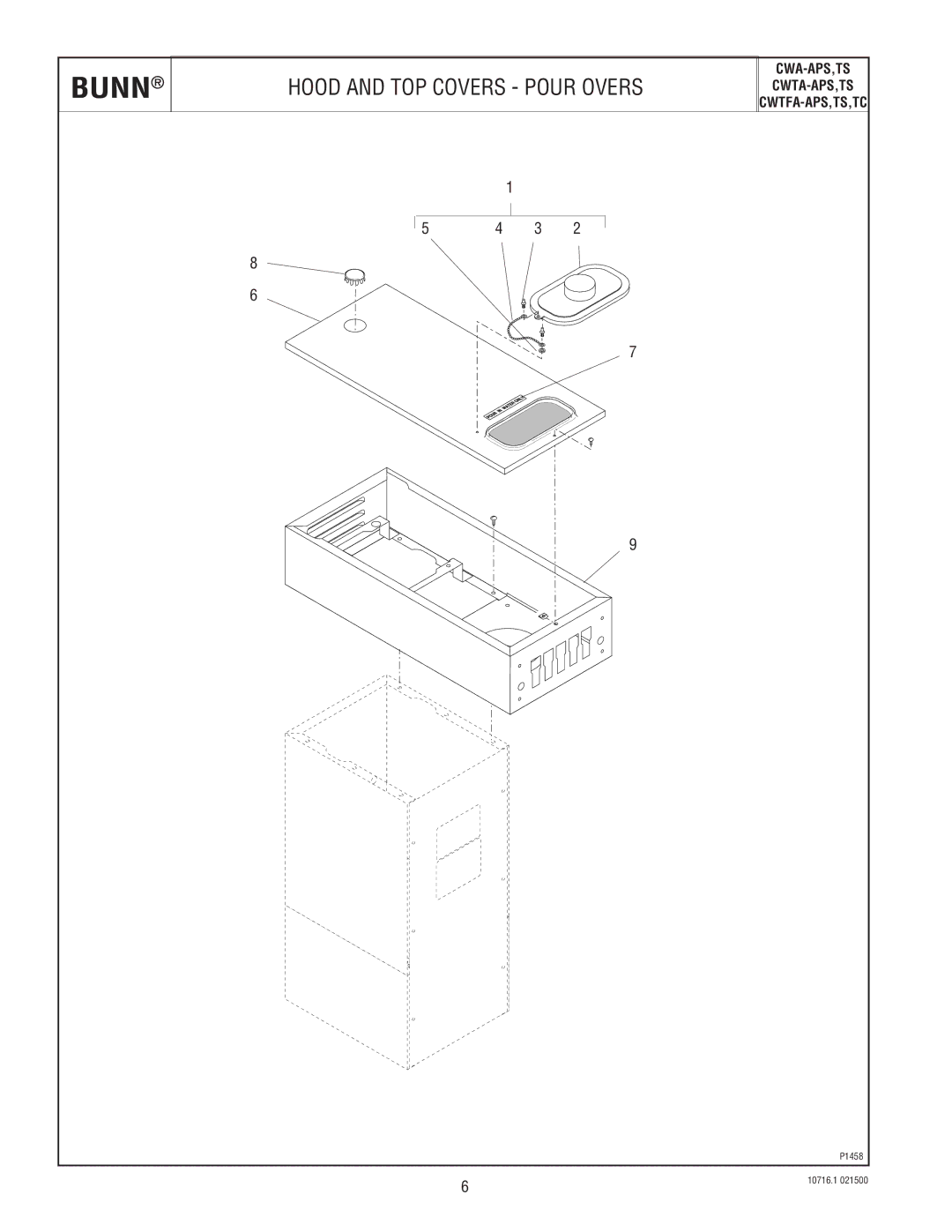 Bunn CWTA-APS,TS, CWA-APS,TS, CWTFA-APS,TS,TC specifications Bunn, Hood and TOP Covers Pour Overs 