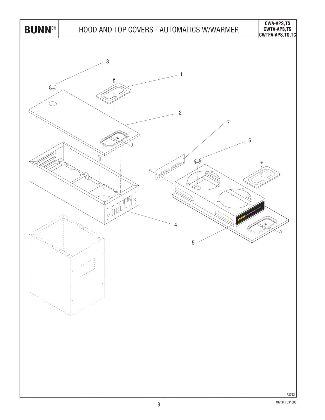 Bunn CWTFA-APS,TS,TC, CWTA-APS,TS, CWA-APS,TS specifications Hood and TOP Covers Automatics W/WARMER 