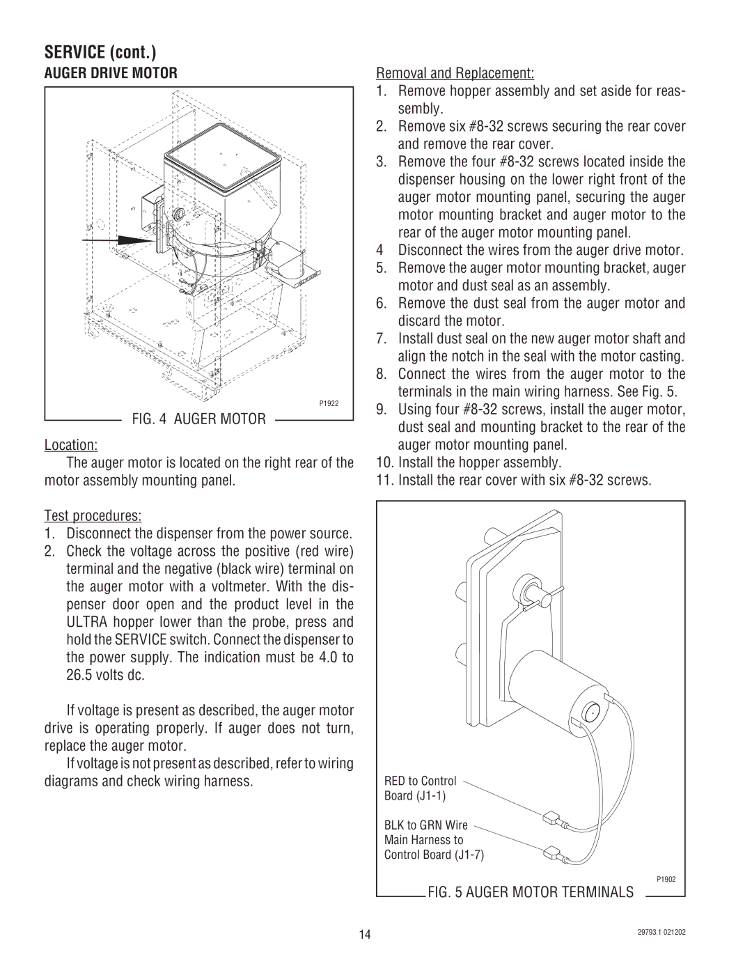 Bunn dispenser service manual Auger Drive Motor, Diagrams and check wiring harness 