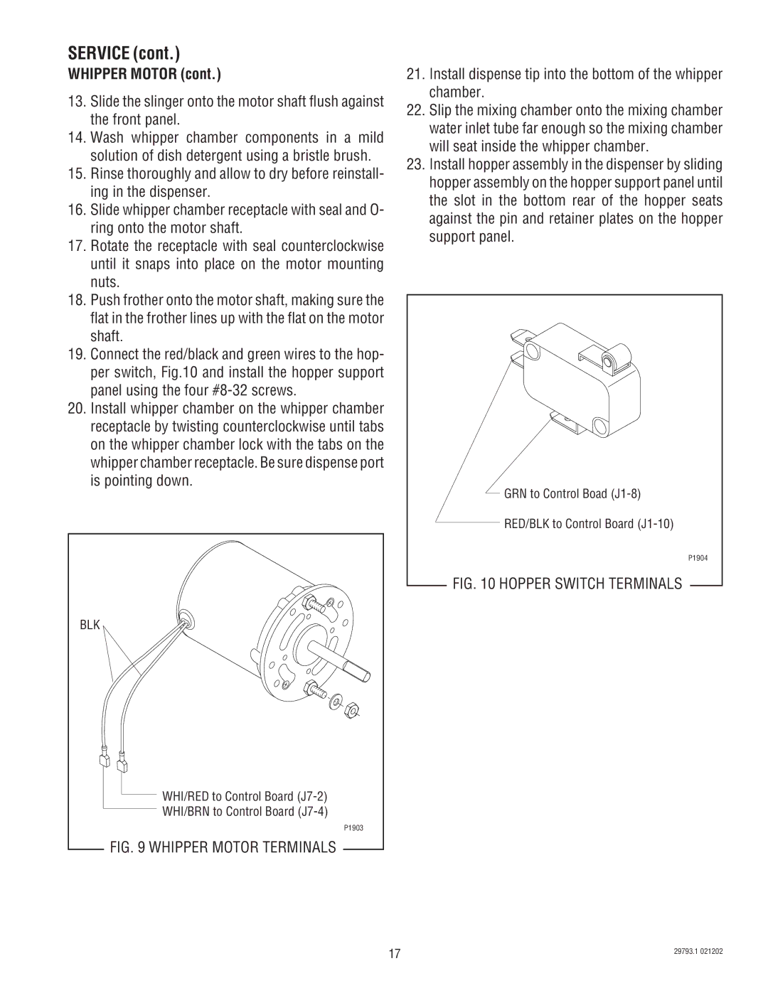 Bunn dispenser service manual Whipper Motor, Install dispense tip into the bottom of the whipper chamber 