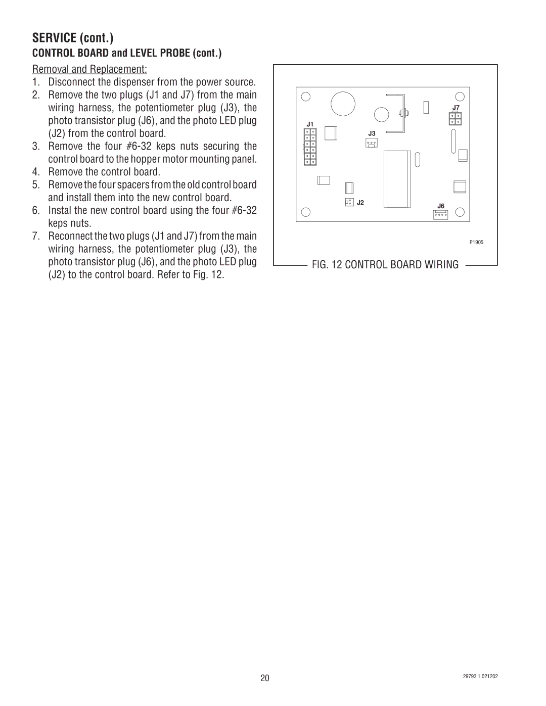 Bunn dispenser service manual Remove the control board, Instal the new control board using the four #6-32 keps nuts 