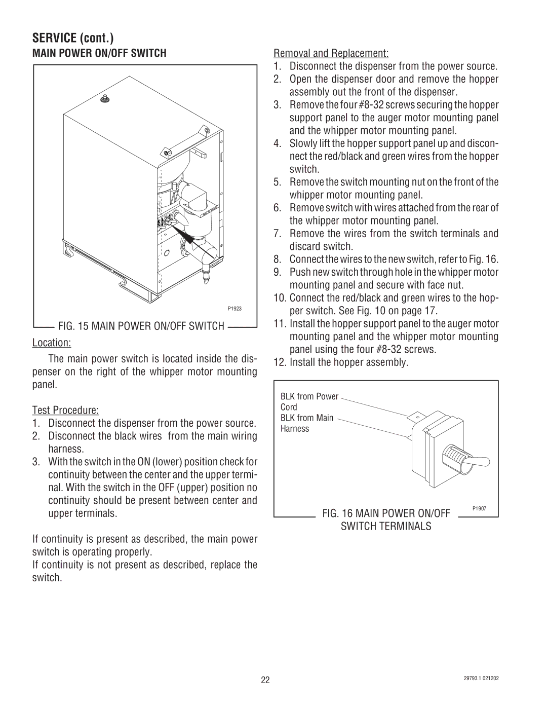 Bunn dispenser service manual Main Power ON/OFF Switch 