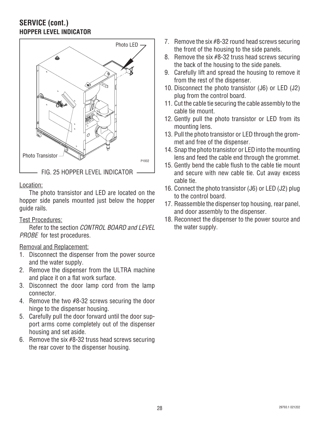 Bunn dispenser service manual Hopper Level Indicator 