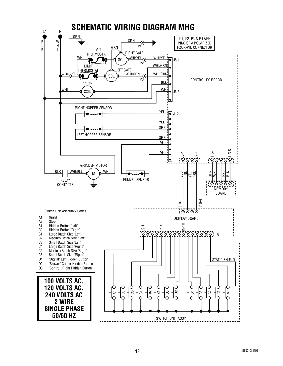 Bunn Dual SH manual Schematic Wiring Diagram MHG 