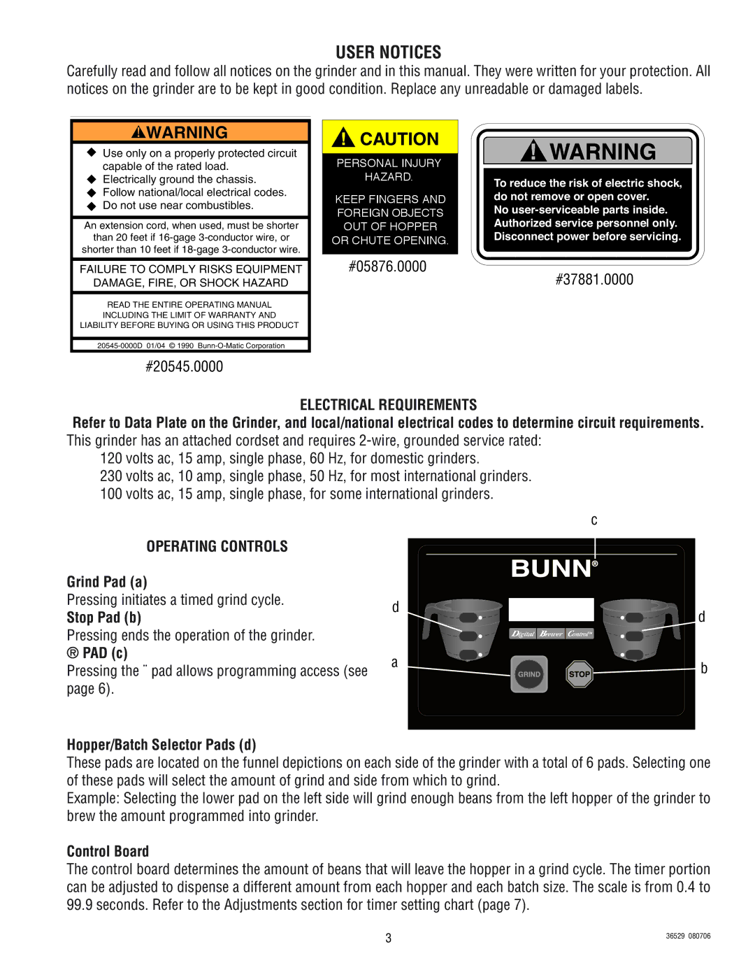 Bunn Dual SH manual User Notices, #05876.0000 