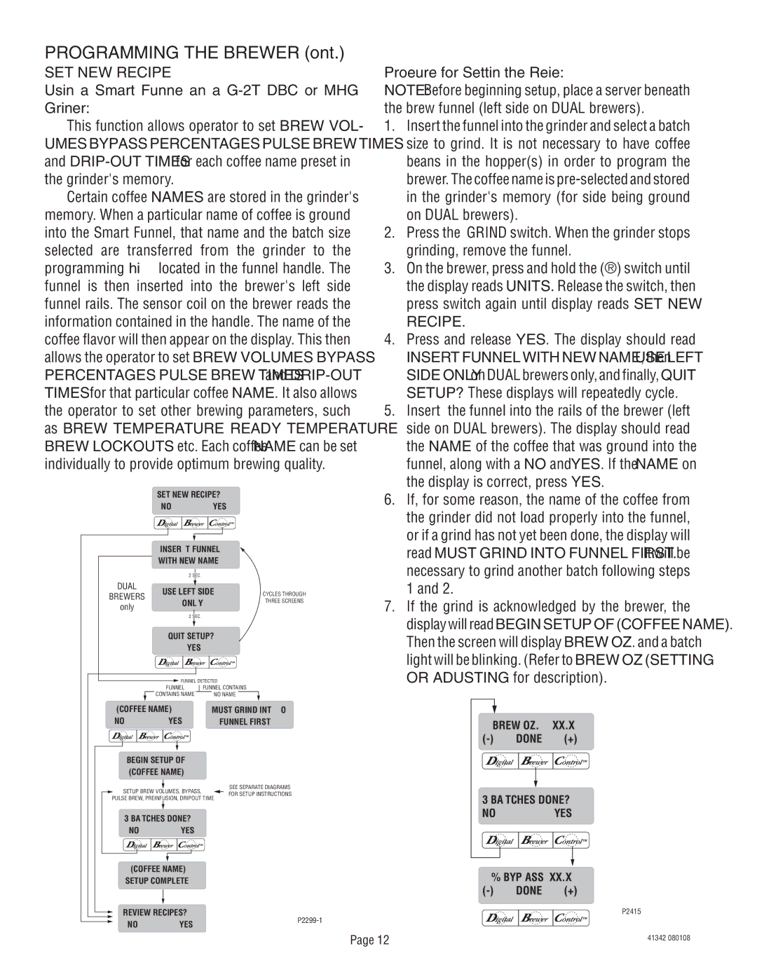 Bunn DUAL068000 manual SET NEW Recipe, Procedure for Setting the Recipe 