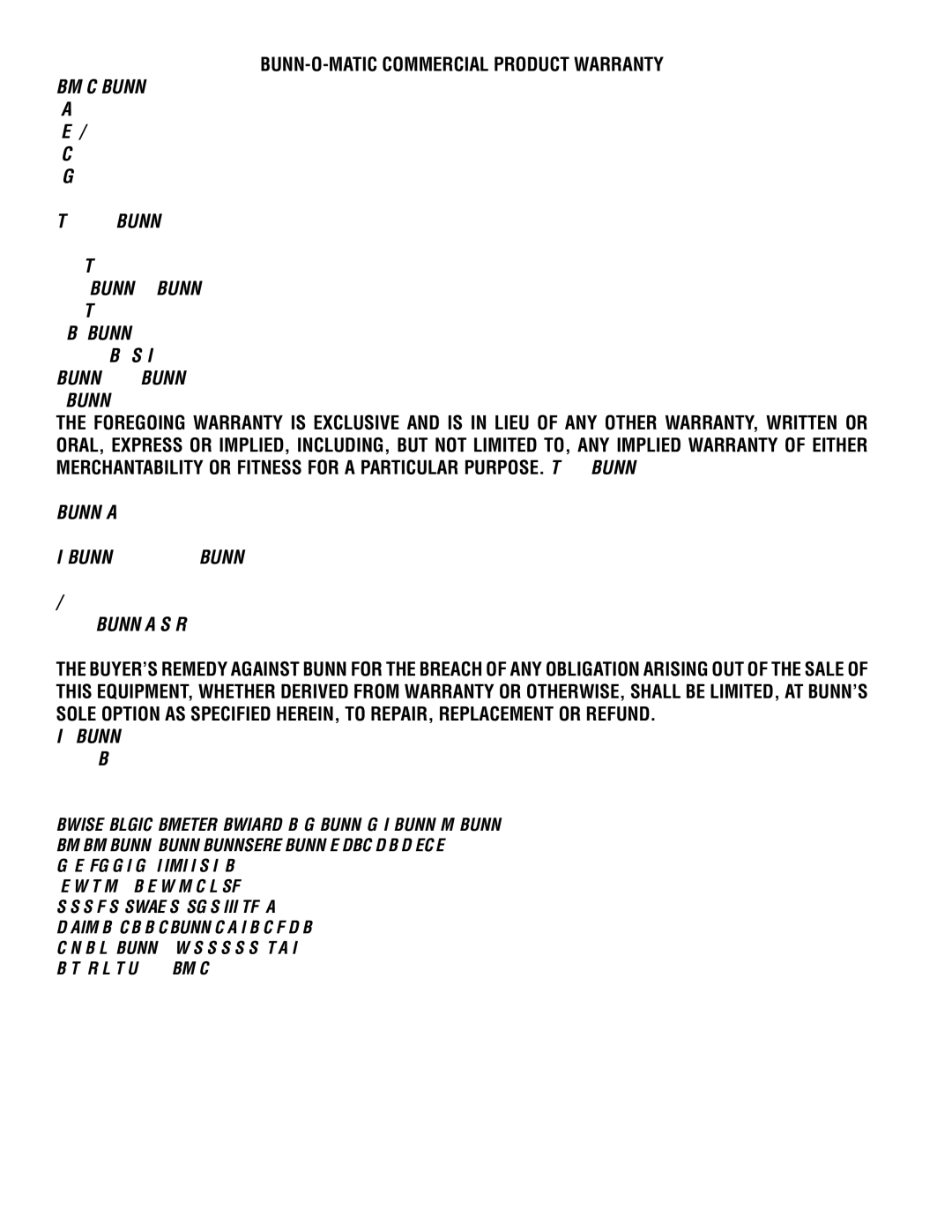 Bunn DUAL068000 manual BUNN-O-MATIC Commercial Product Warranty 