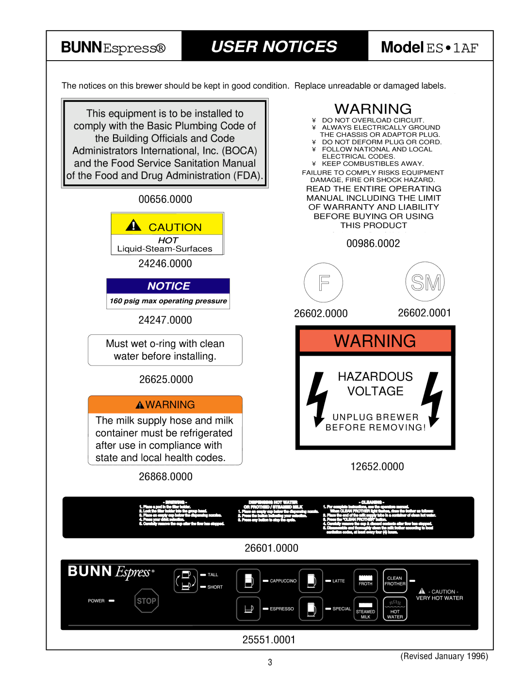 Bunn ES.1AF service manual User Notices, 24246.0000 