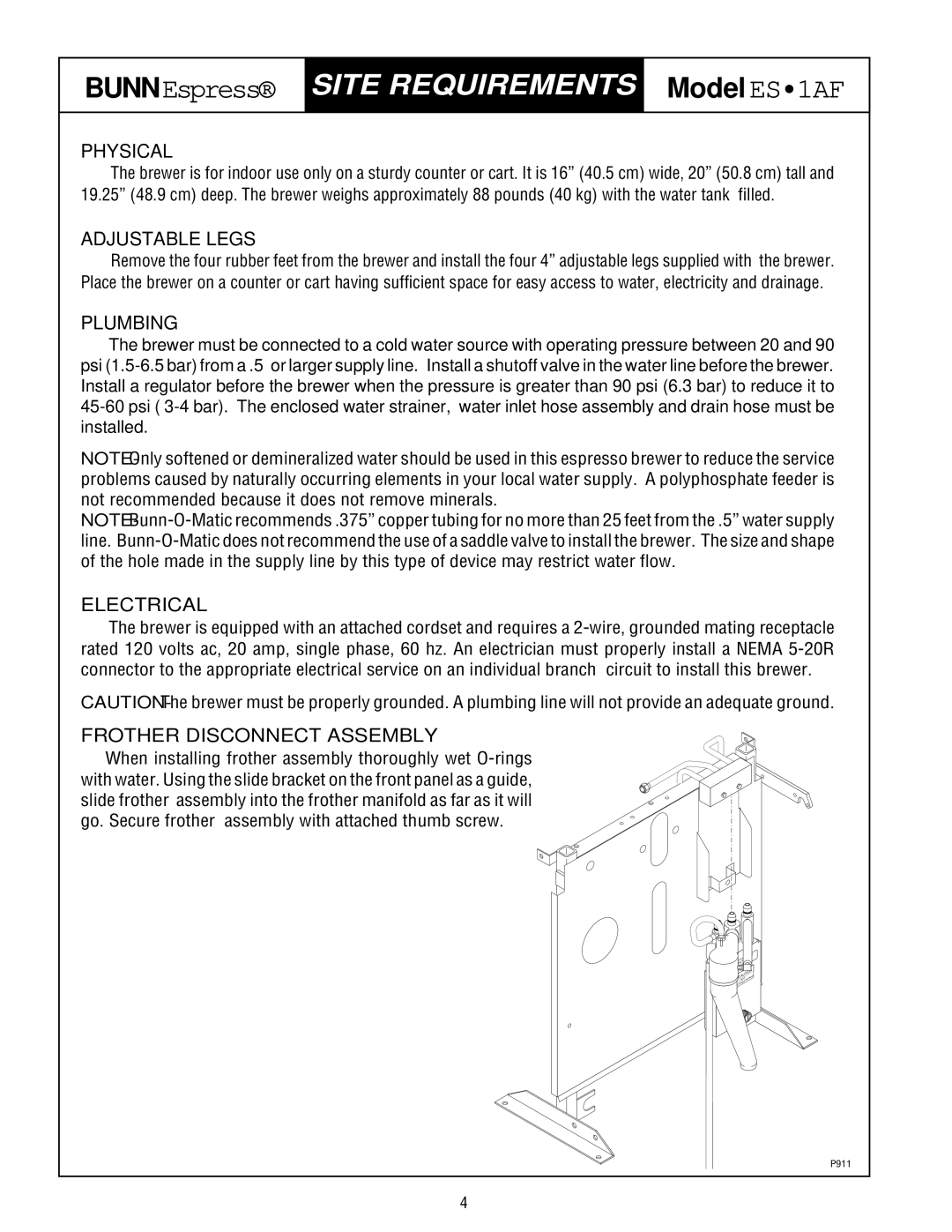 Bunn ES.1AF service manual Site Requirements 