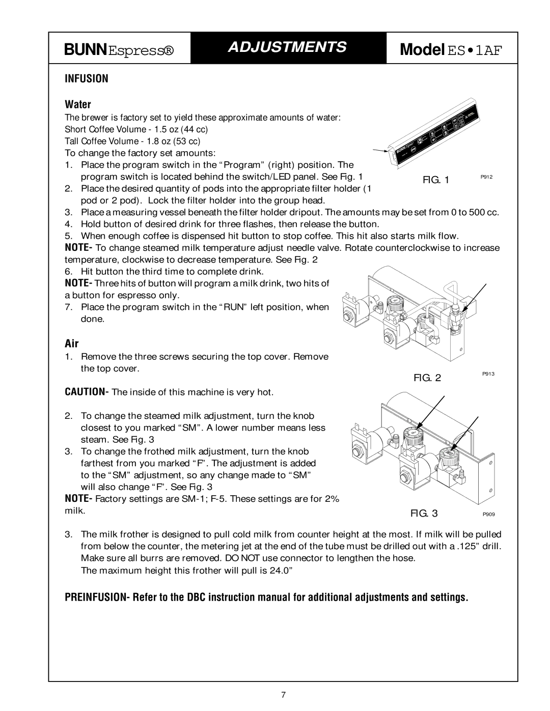 Bunn ES.1AF service manual Infusion, Water, Air 