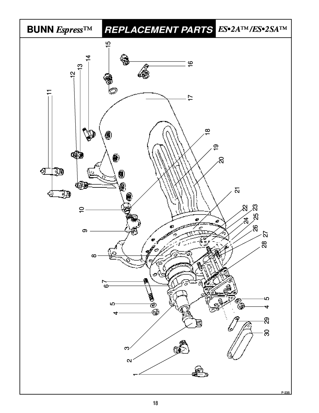 Bunn service manual BUNN Espress, REPLACEMENT PARTS ES2A/ES2SA, Replacement Parts, P-235 