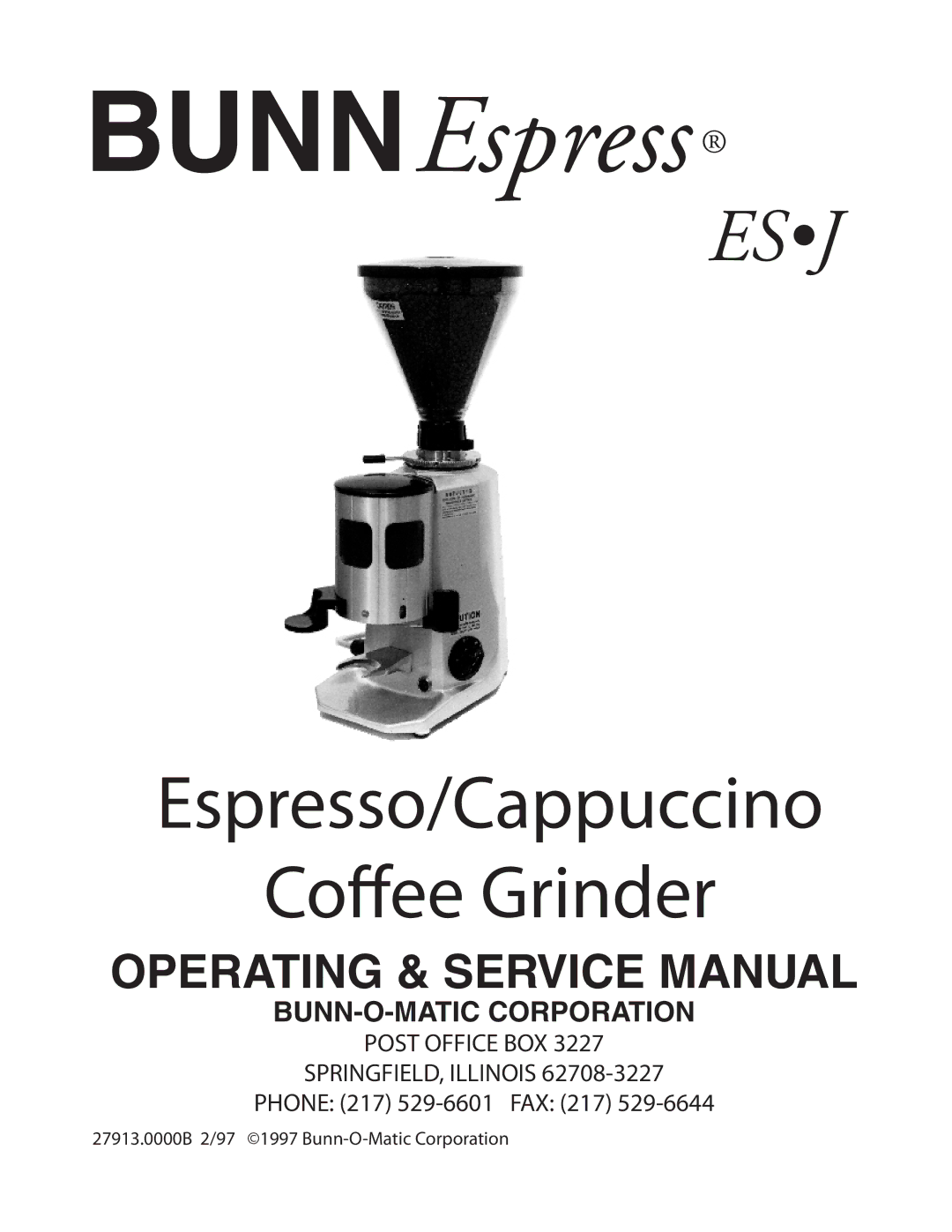 Bunn ESJ service manual Esj 