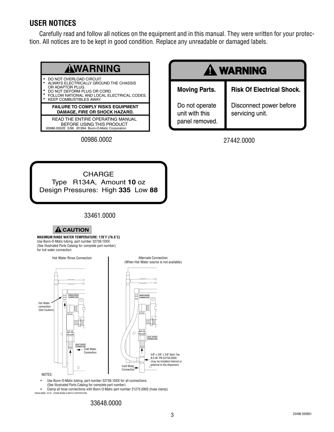 Bunn FCD-4 manual User Notices, Charge 