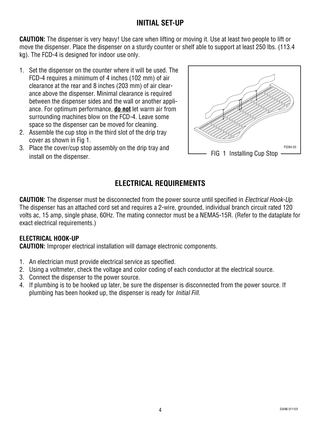 Bunn FCD-4 manual Initial SET-UP, Electrical Requirements, Electrical HOOK-UP 