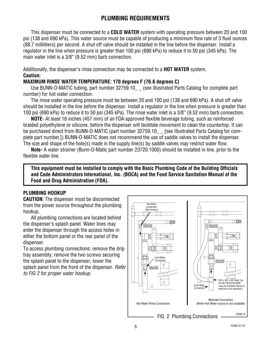 Bunn FCD-4 manual Plumbing Requirements, Plumbing Hookup 