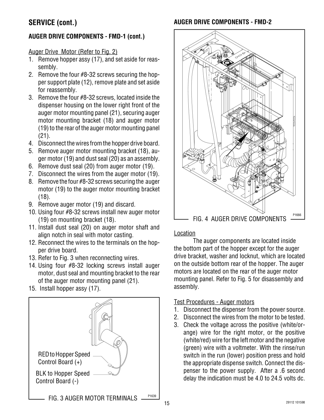 Bunn Auger Drive Components FMD-1, To the rear of the auger motor mounting panel, Auger Drive Components FMD-2 