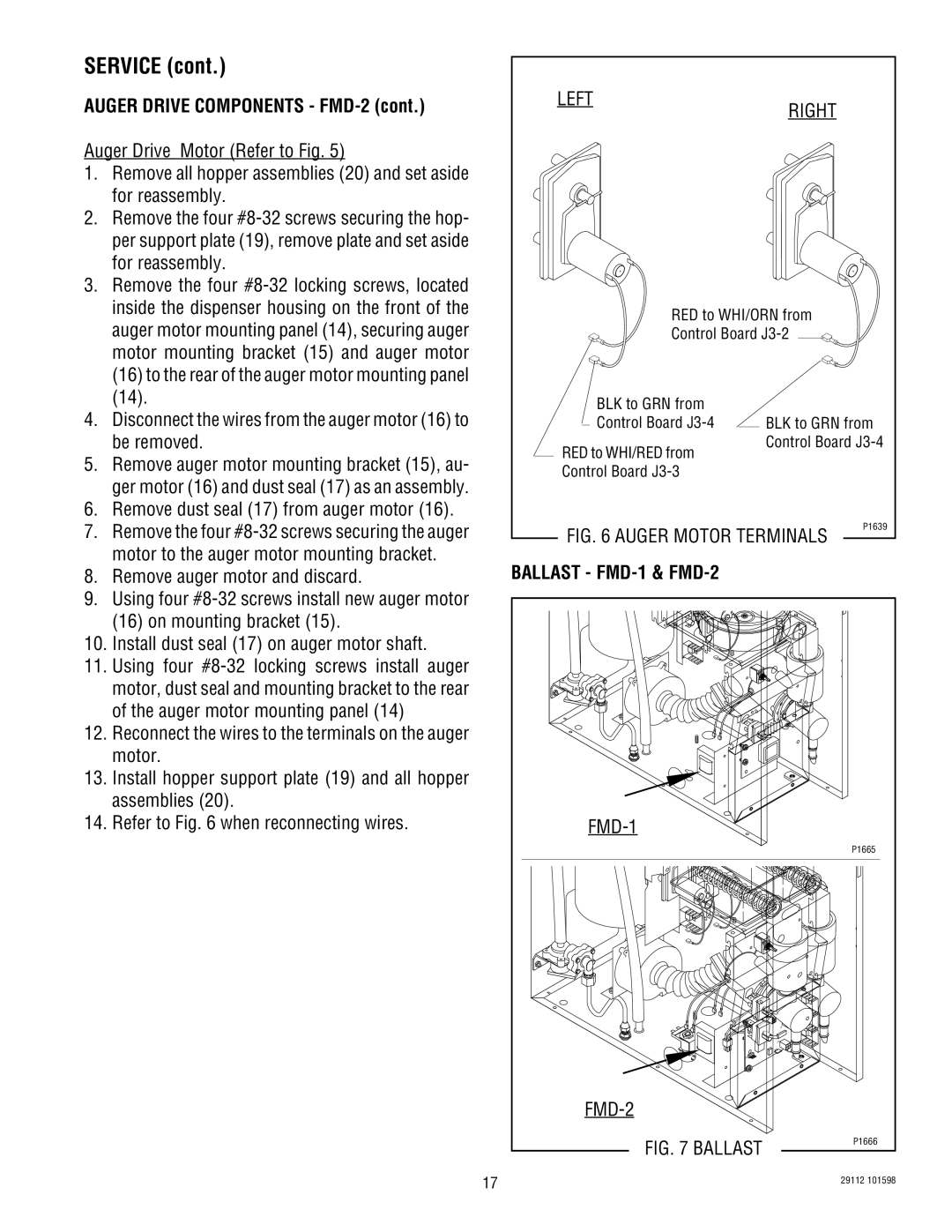 Bunn FMD-2, FMD-1 Disconnect the wires from the auger motor 16 to be removed, Remove dust seal 17 from auger motor 