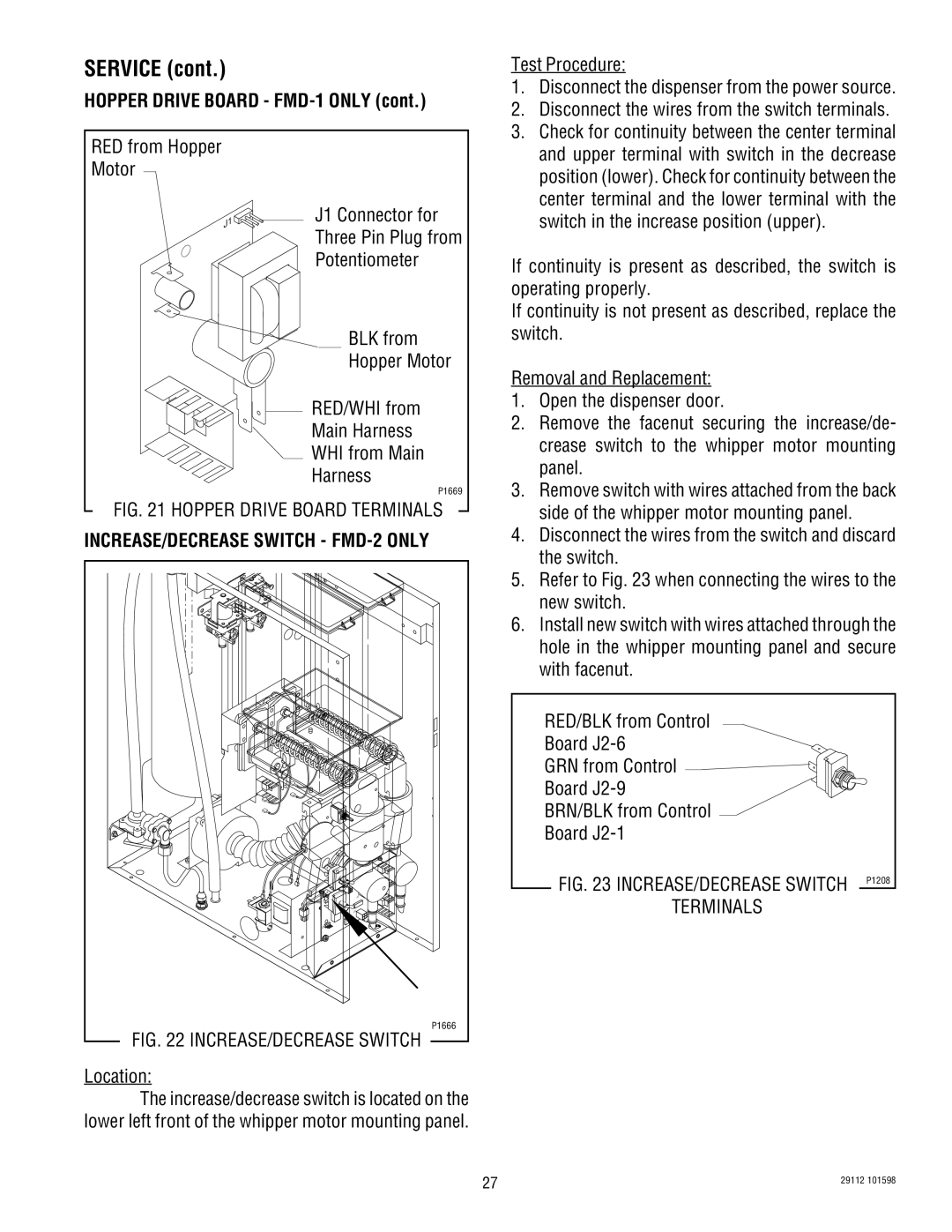 Bunn FMD-2 service manual Hopper Drive Board FMD-1 only, Hopper Drive Board Terminals 