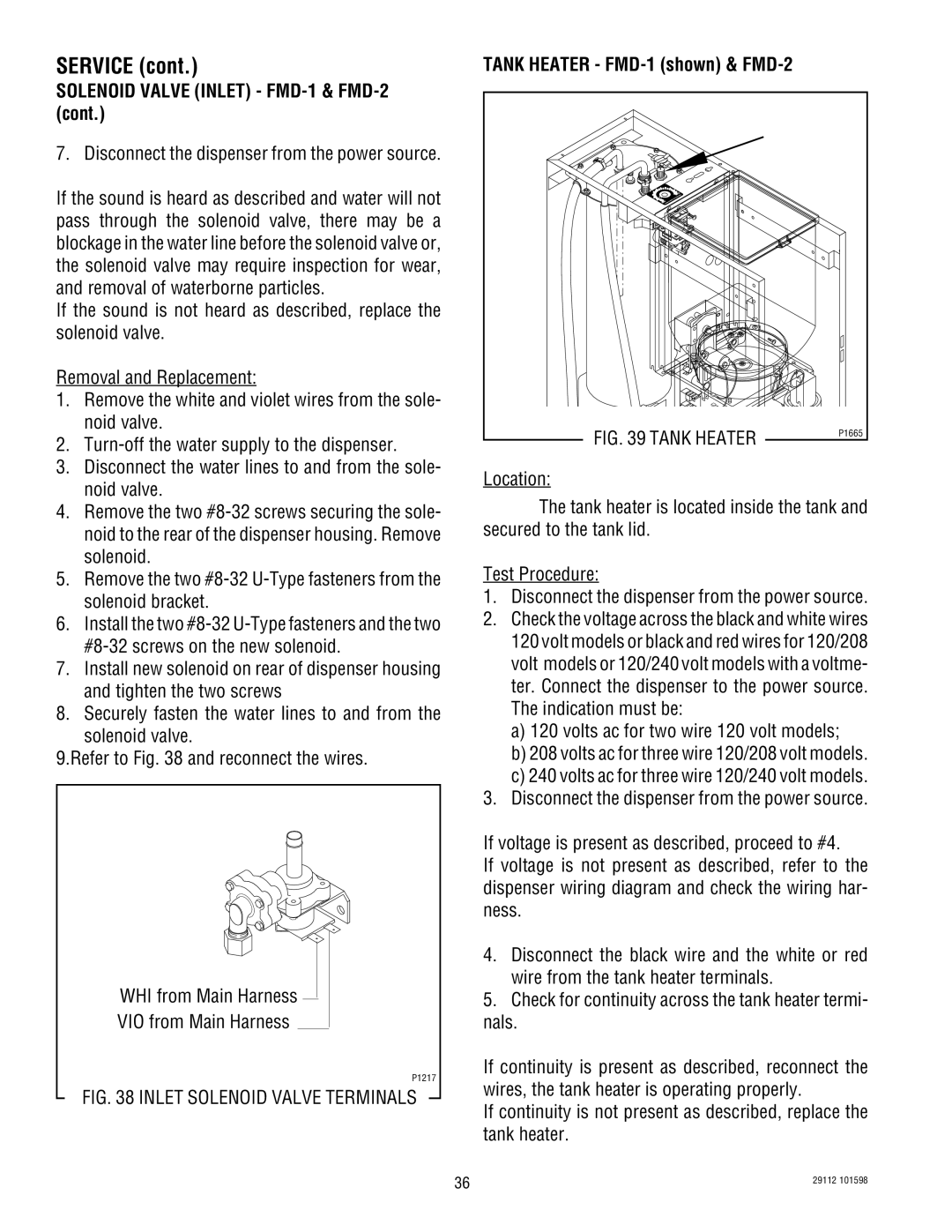 Bunn service manual Solenoid Valve Inlet FMD-1 & FMD-2, Tank Heater 