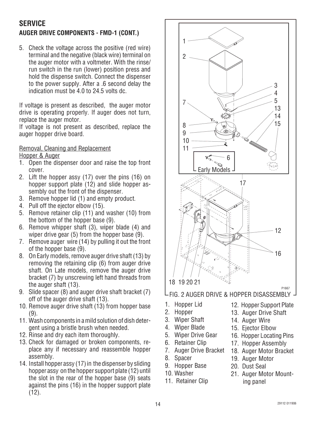 Bunn FMD-1 FMD-2 service manual Hopper Lid, Retainer Clip Hopper Assembly, Spacer Auger Motor Hopper Base Dust Seal Washer 