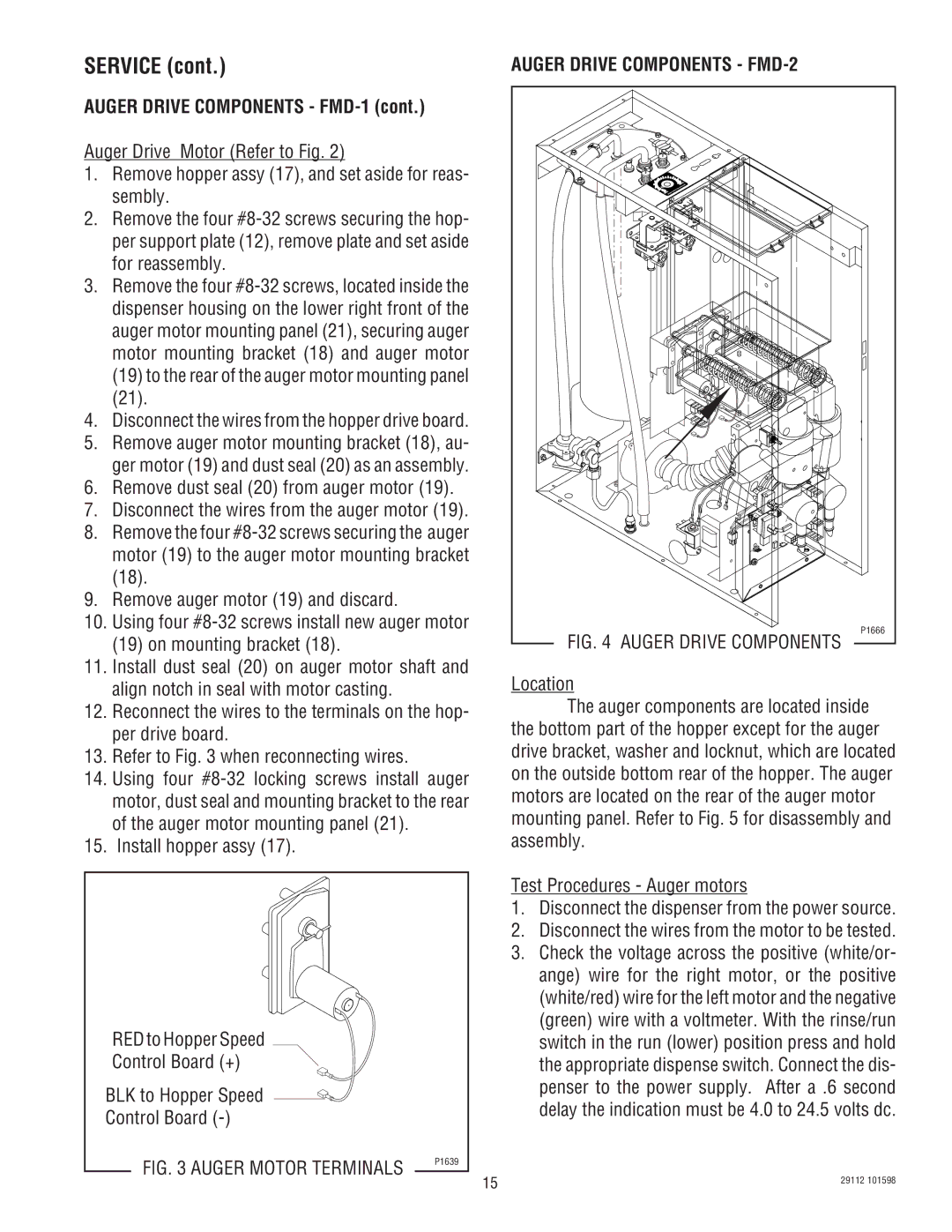 Bunn FMD-1 FMD-2 Auger Drive Components FMD-1, To the rear of the auger motor mounting panel, Auger Drive Components FMD-2 