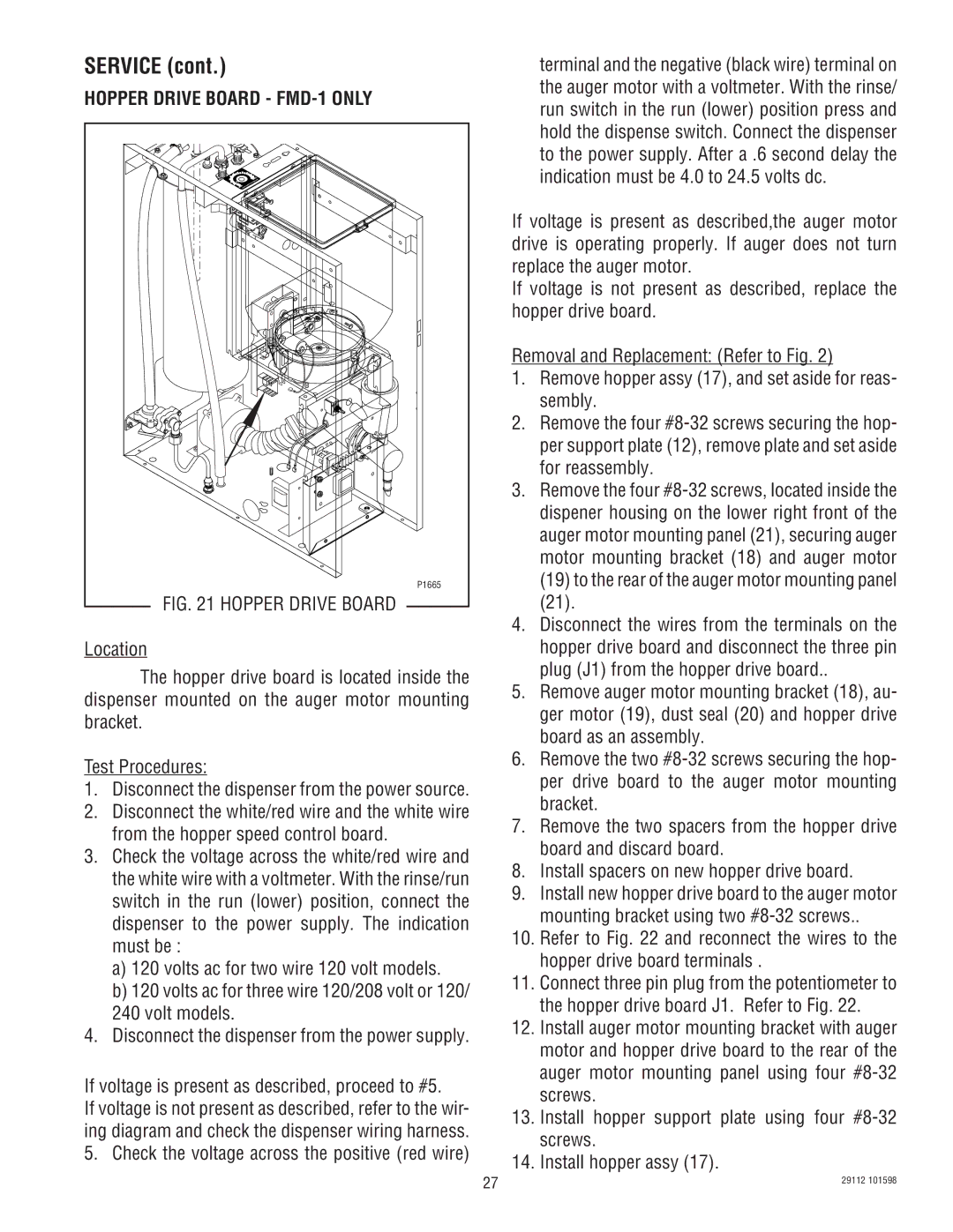 Bunn FMD-1 FMD-2 service manual Hopper Drive Board FMD-1 only 