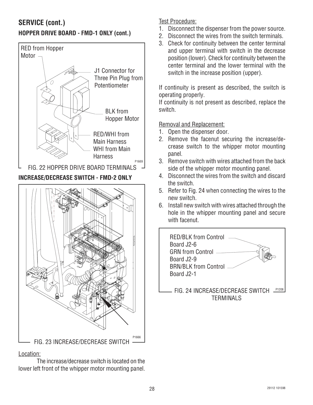 Bunn FMD-1 FMD-2 service manual Hopper Drive Board FMD-1 only, Hopper Drive Board Terminals 