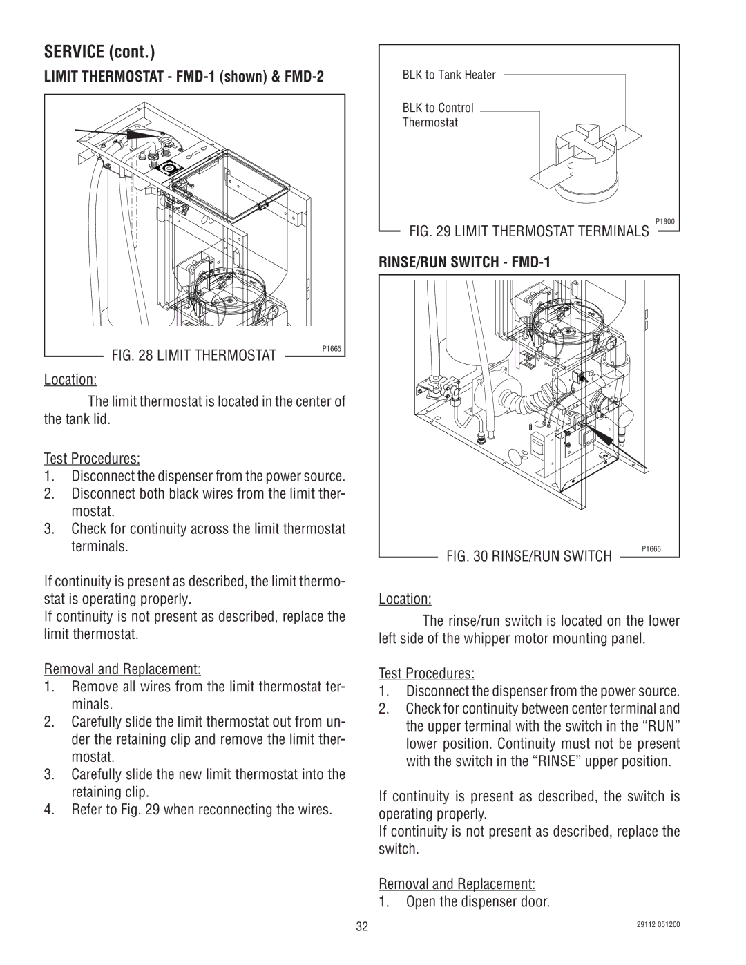 Bunn FMD-1 FMD-2 service manual Location, RINSE/RUN Switch FMD-1 