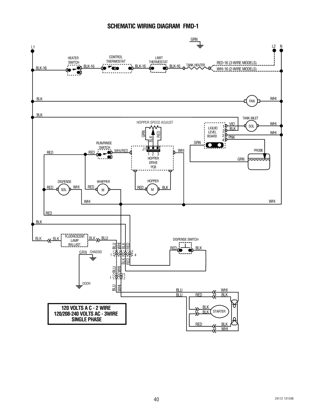 Bunn FMD-1 FMD-2 service manual Schematic Wiring Diagram FMD-1, Blu Whi 