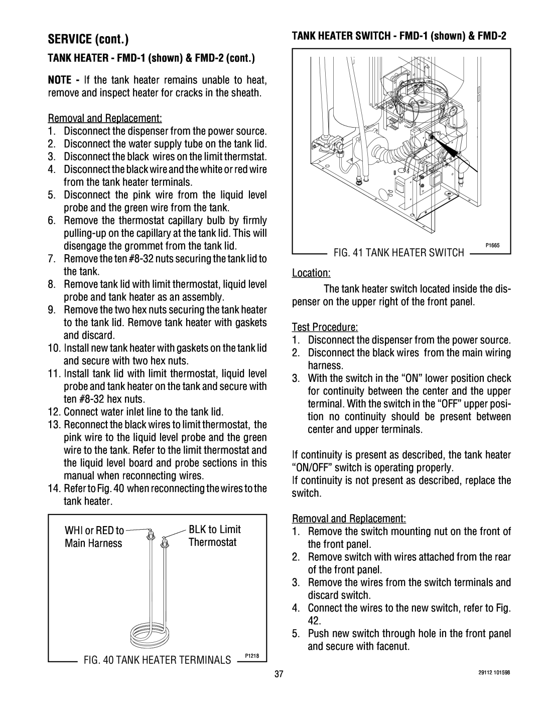 Bunn service manual TANK HEATER - FMD-1shown & FMD-2cont, SERVICE cont 