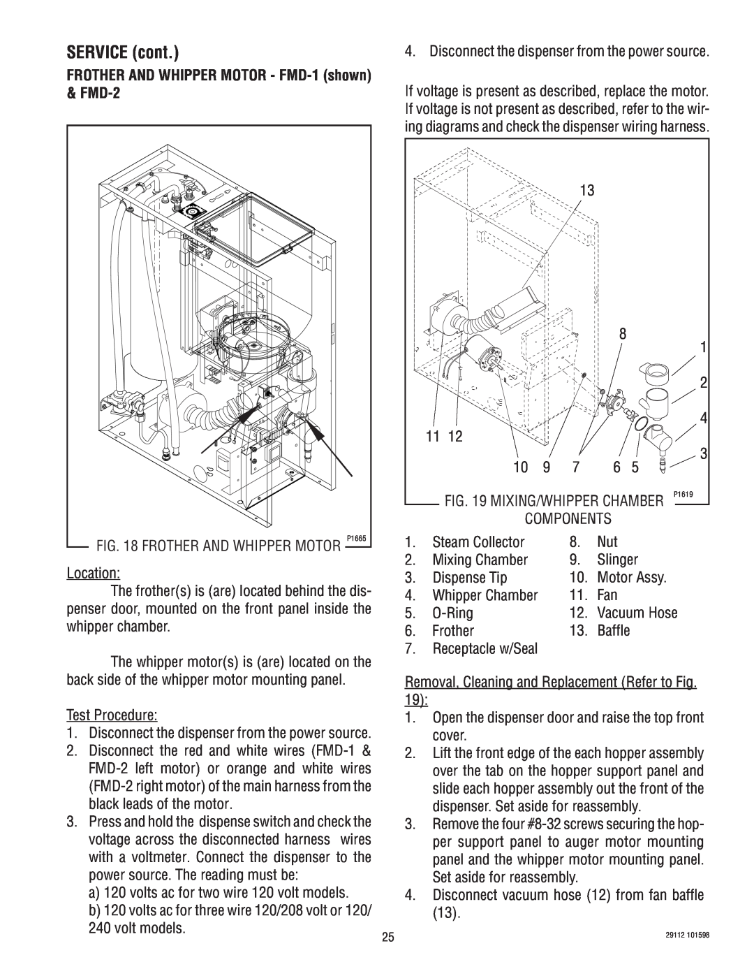 Bunn FMD-1 FMD-2 service manual SERVICE cont, penser door, mounted on the front panel inside the, Baffle 