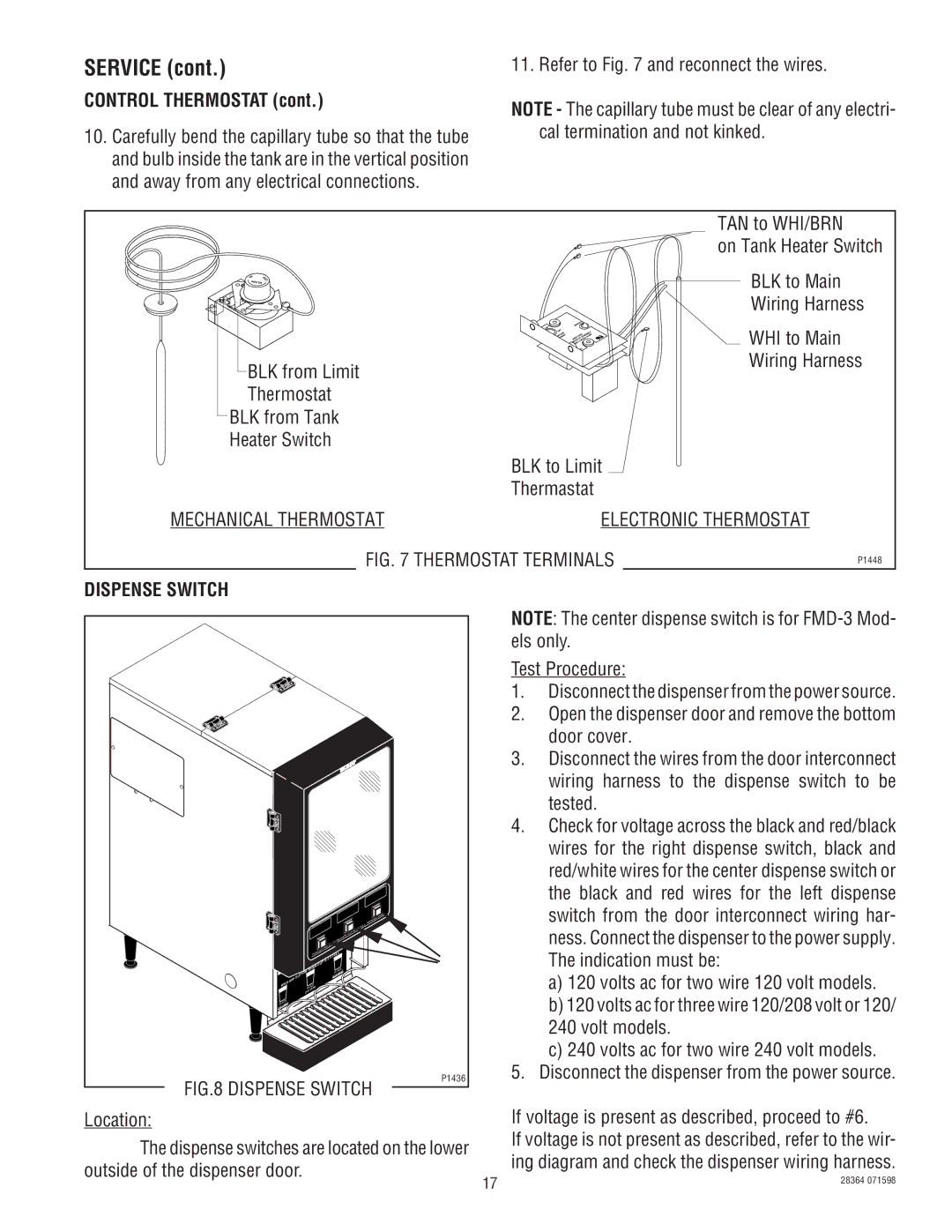 Bunn FMD-3 service manual Control Thermostat, Dispense Switch, Location 