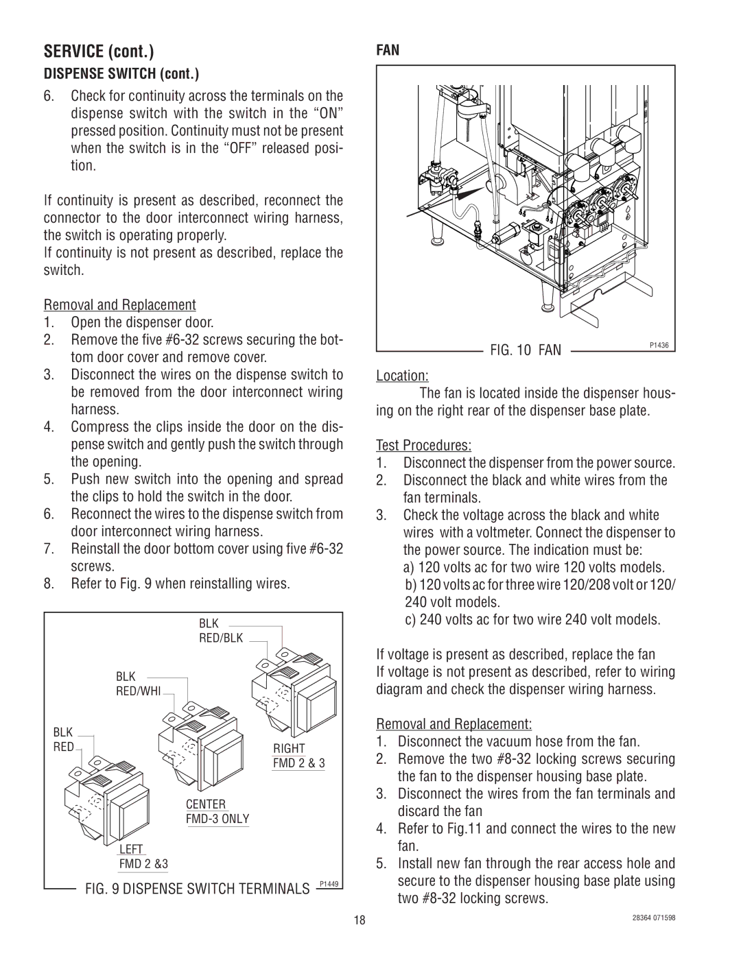 Bunn FMD-3 service manual Dispense Switch, Fan, Location 