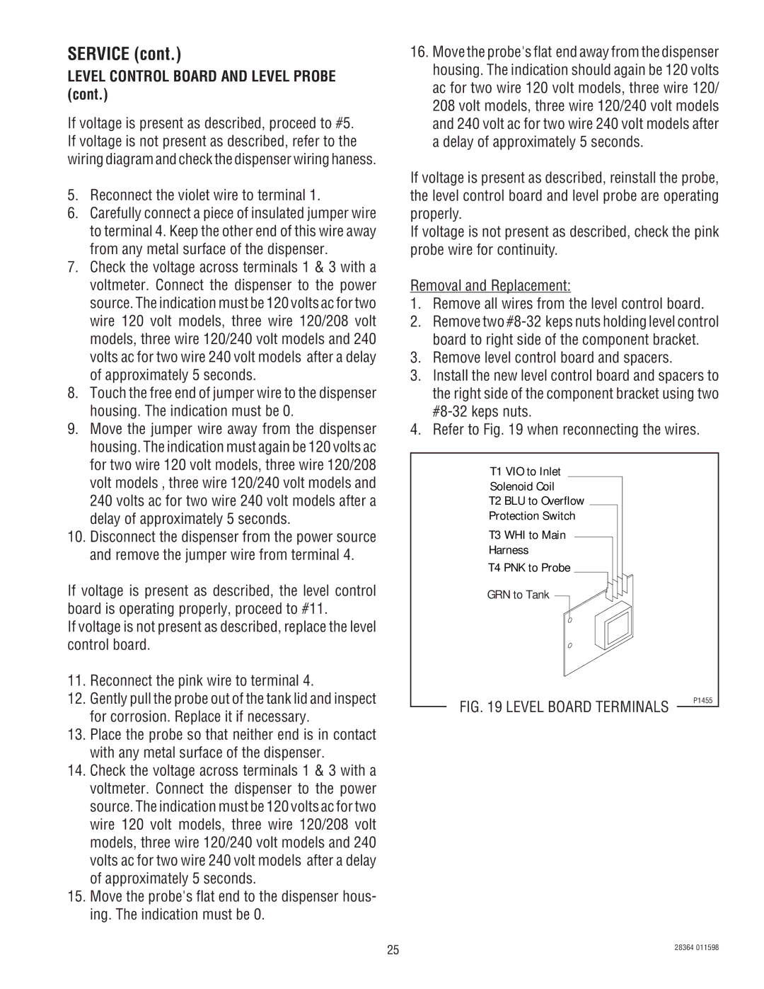 Bunn FMD-3 service manual Level Control Board and Level Probe 