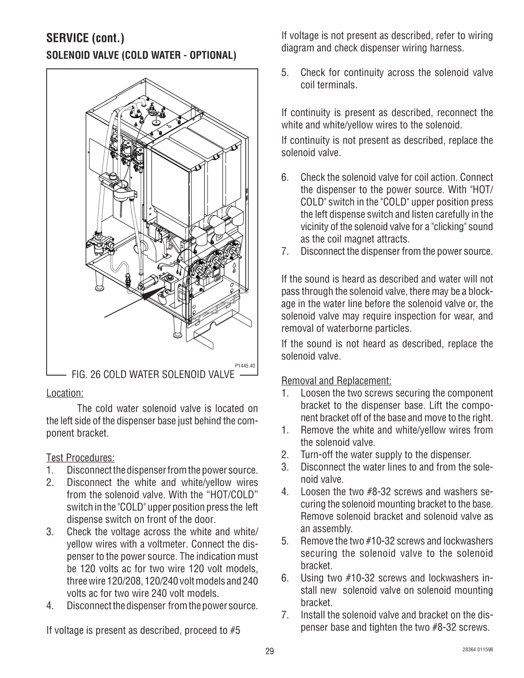 Bunn FMD-3 service manual Solenoid Valve Cold Water Optional, Cold Water Solenoid Valve 