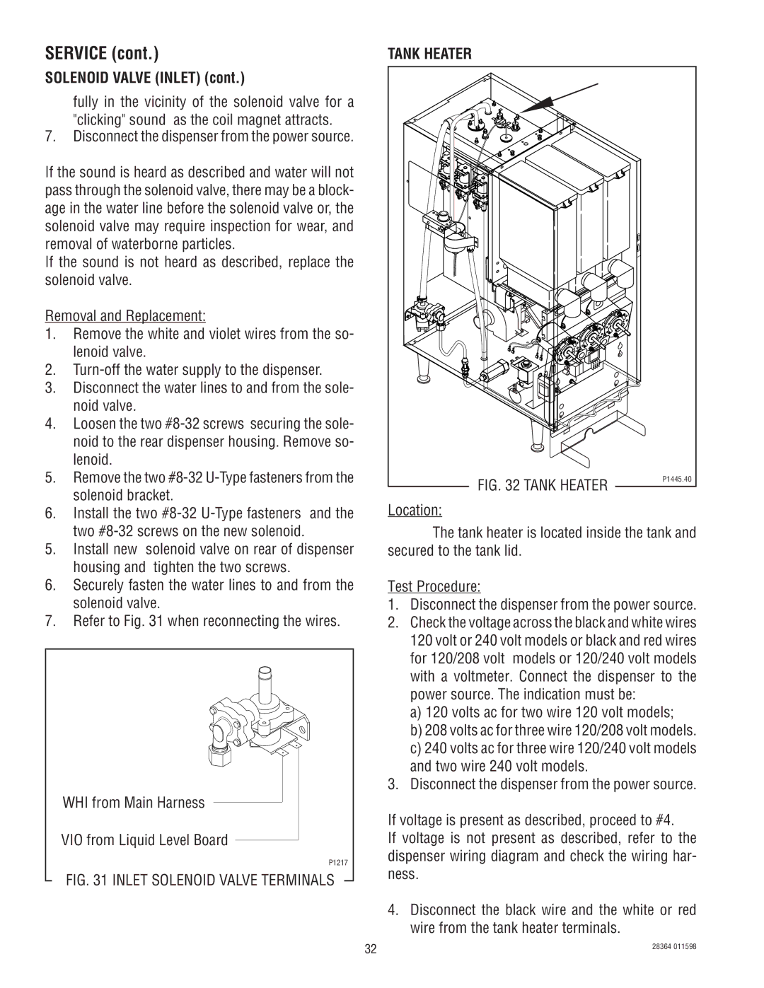 Bunn FMD-3 service manual Solenoid Valve Inlet, Tank Heater 