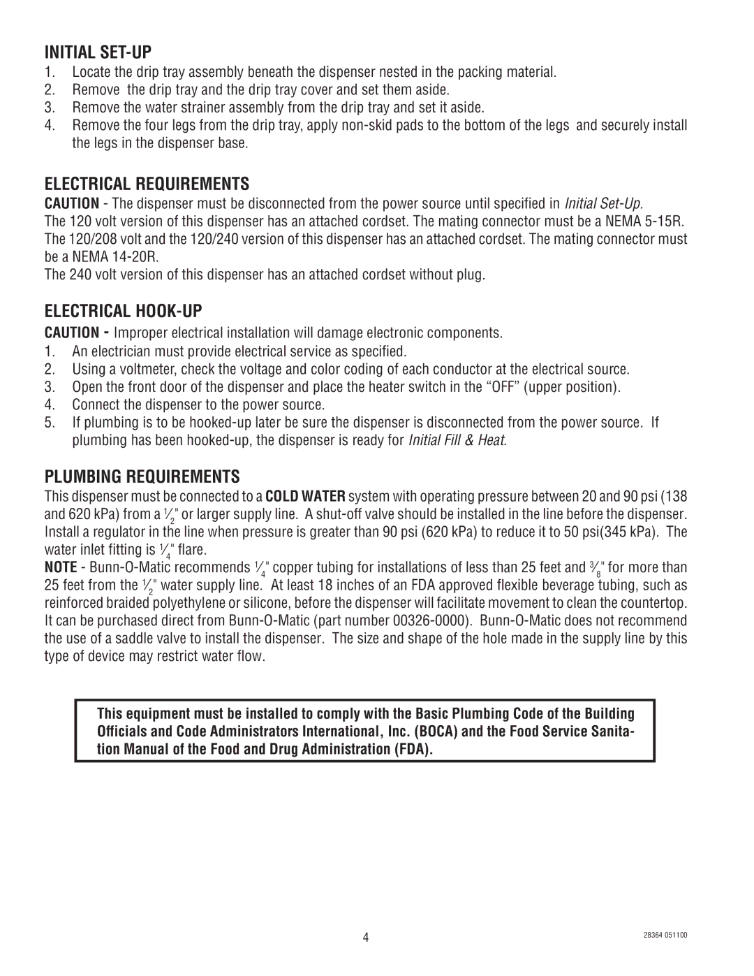 Bunn FMD-3 service manual Initial SET-UP 