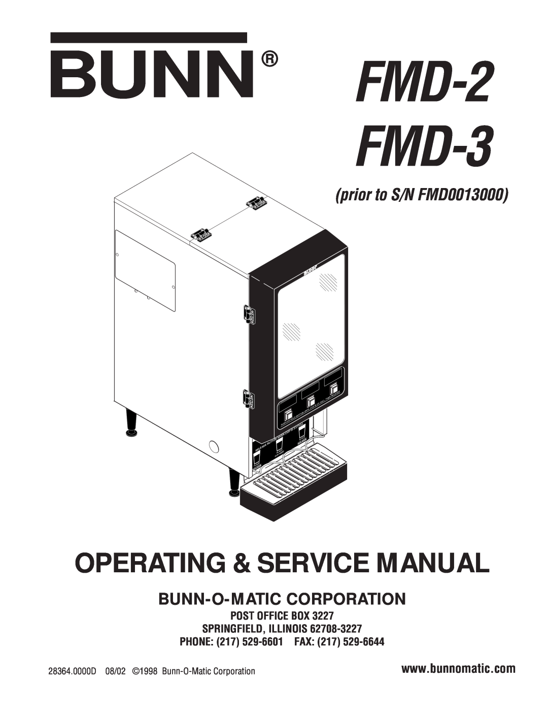 Bunn service manual Post Office Box Springfield, Illinois, PHONE 217 529-6601FAX, BUNN FMD-2 FMD-3, Release, When 