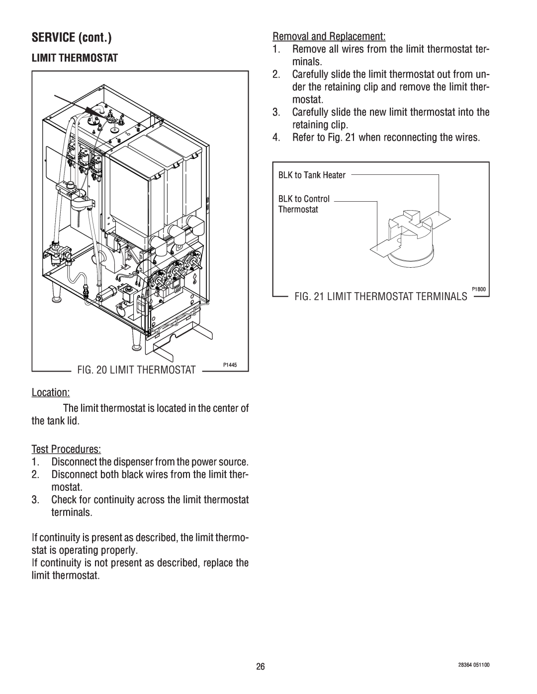 Bunn FMD-3 service manual Limit Thermostat, SERVICE cont 