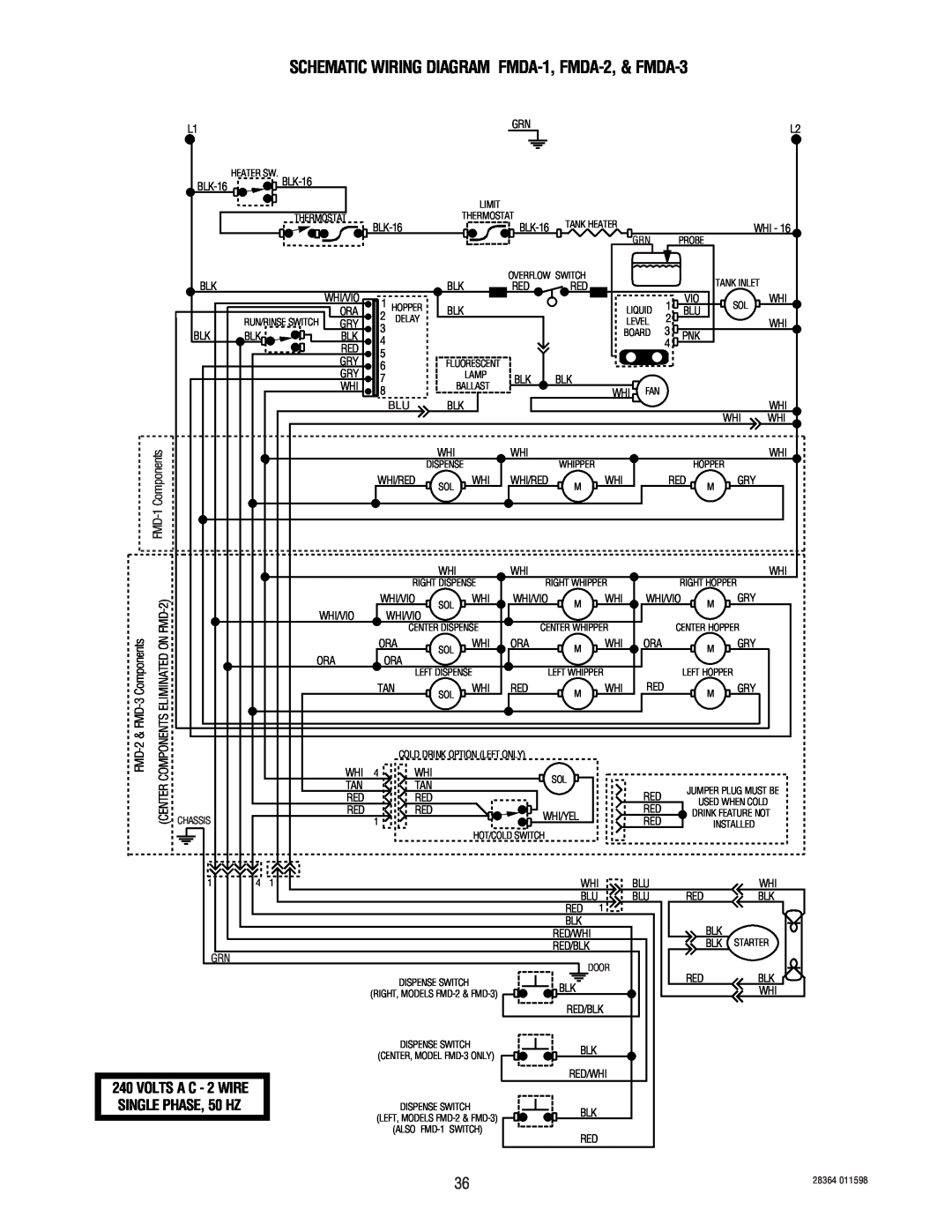 Bunn FMD-3 service manual SCHEMATIC WIRING DIAGRAM FMDA-1, FMDA-2,& FMDA-3, FMD-1Components, FMD-2 