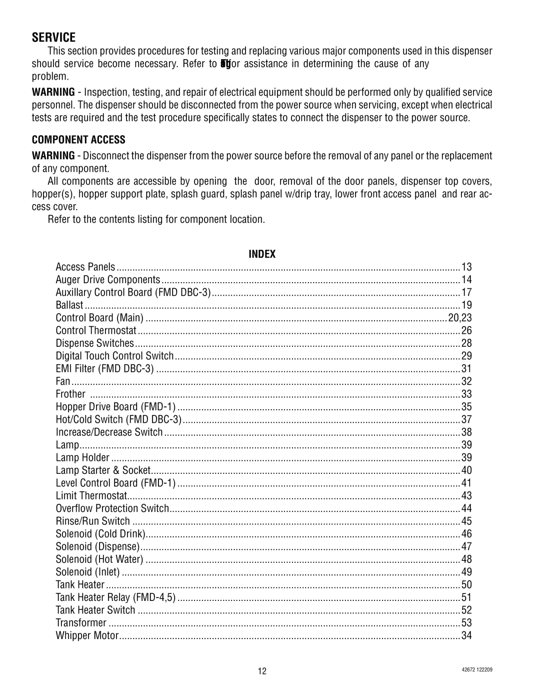 Bunn FMD-5, FMD-4 manual Component Access, 20,23 