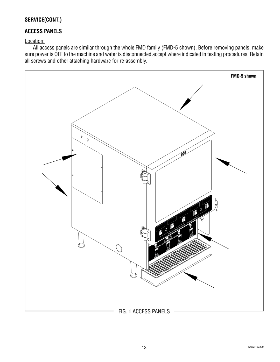 Bunn FMD-4, FMD-5 manual SERVICEcont, Access Panels 