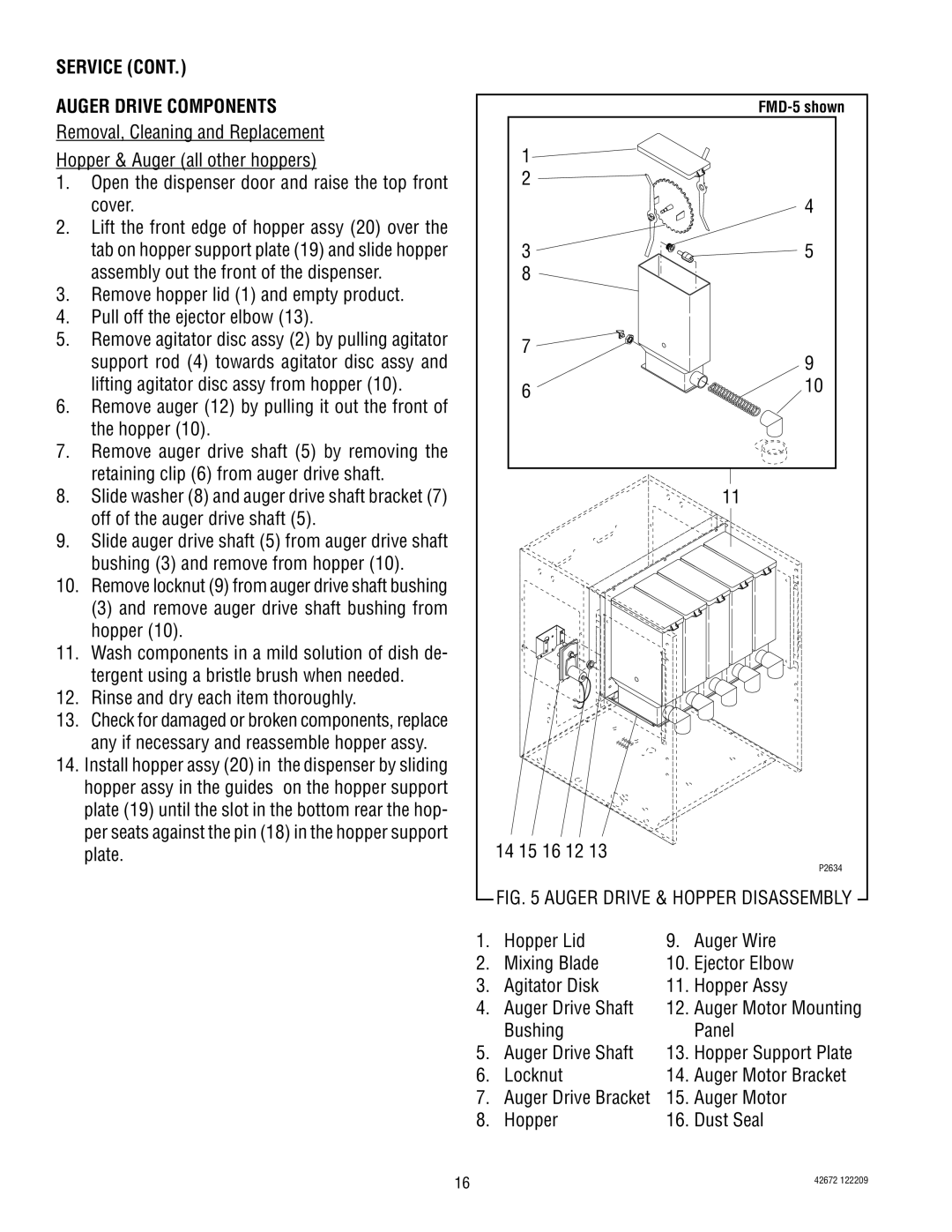 Bunn FMD-5 Remove auger drive shaft bushing from hopper, Rinse and dry each item thoroughly, Locknut Auger Motor Bracket 