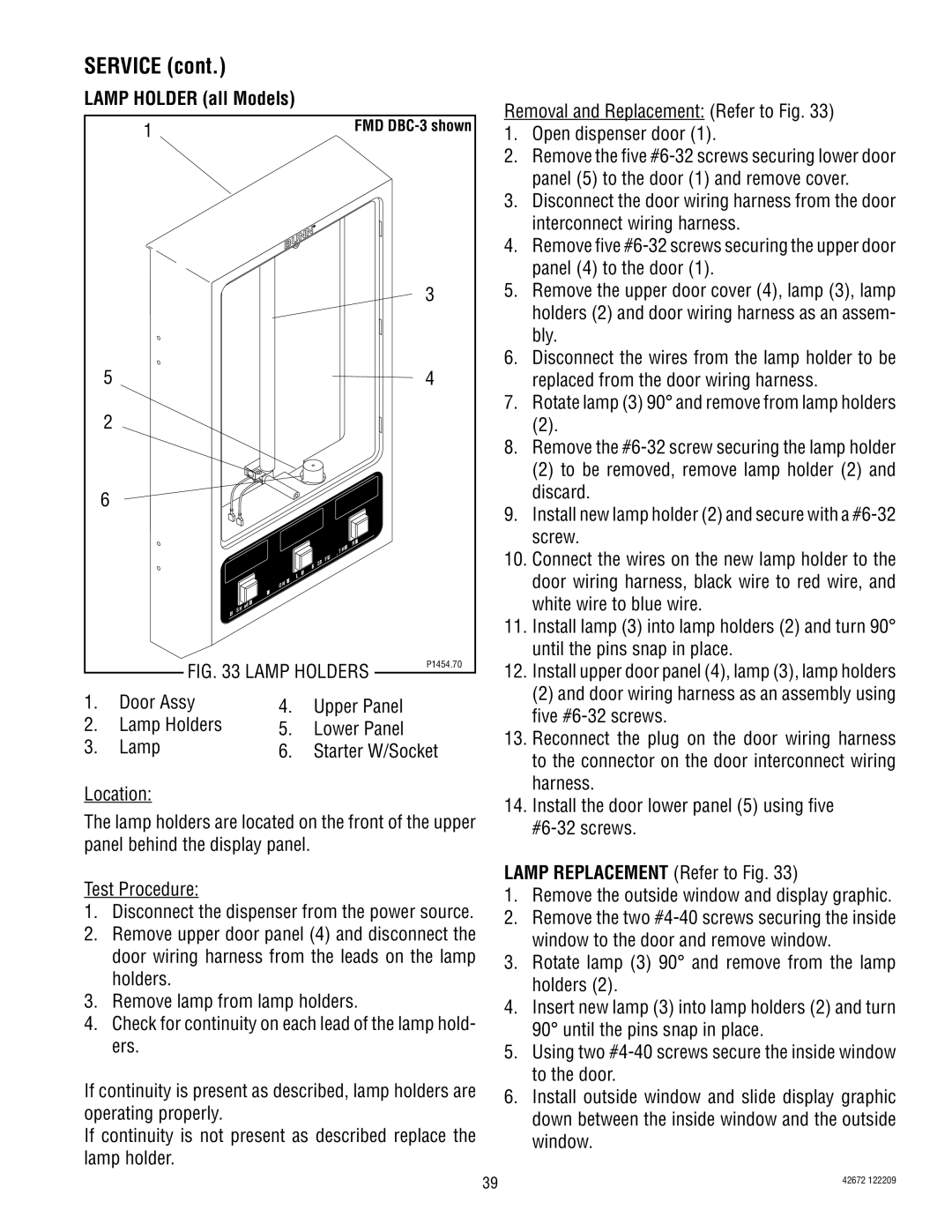 Bunn FMD-4, FMD-5 manual Lamp Holder all Models, Door Assy Upper Panel Lamp Holders Lower Panel 