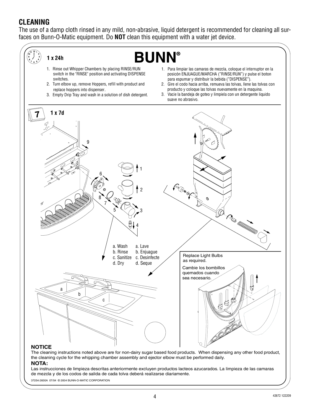 Bunn FMD-5, FMD-4 manual Cleaning 