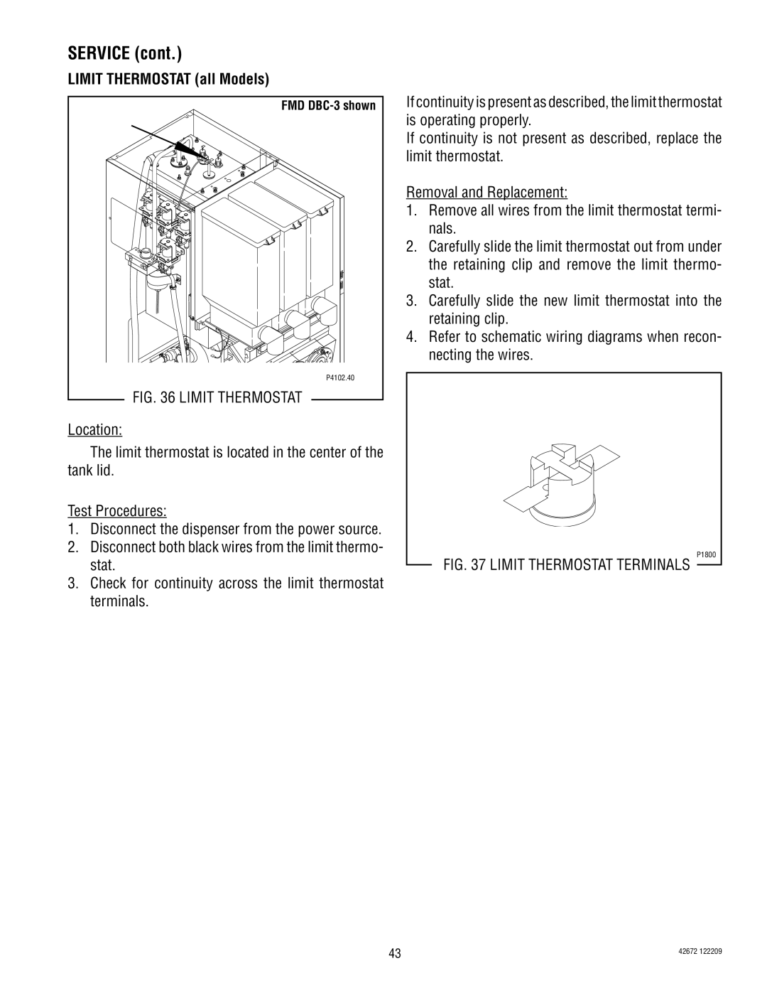 Bunn FMD-4, FMD-5 manual Limit Thermostat all Models 