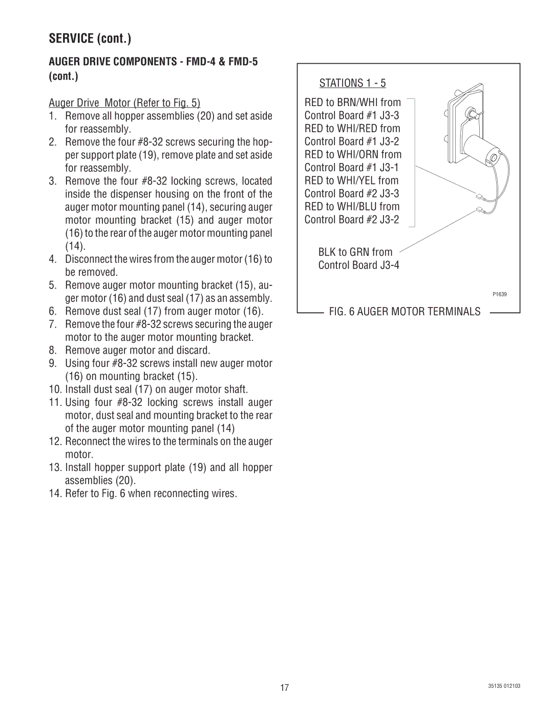 Bunn FMD-4, FMD-5 service manual Remove dust seal 17 from auger motor 